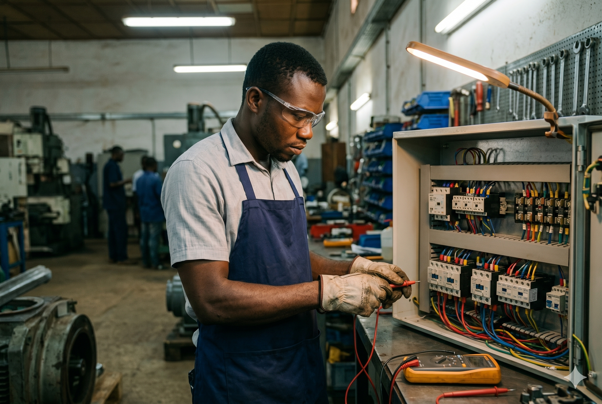 Electrical engineer working on control panel at SkillForge