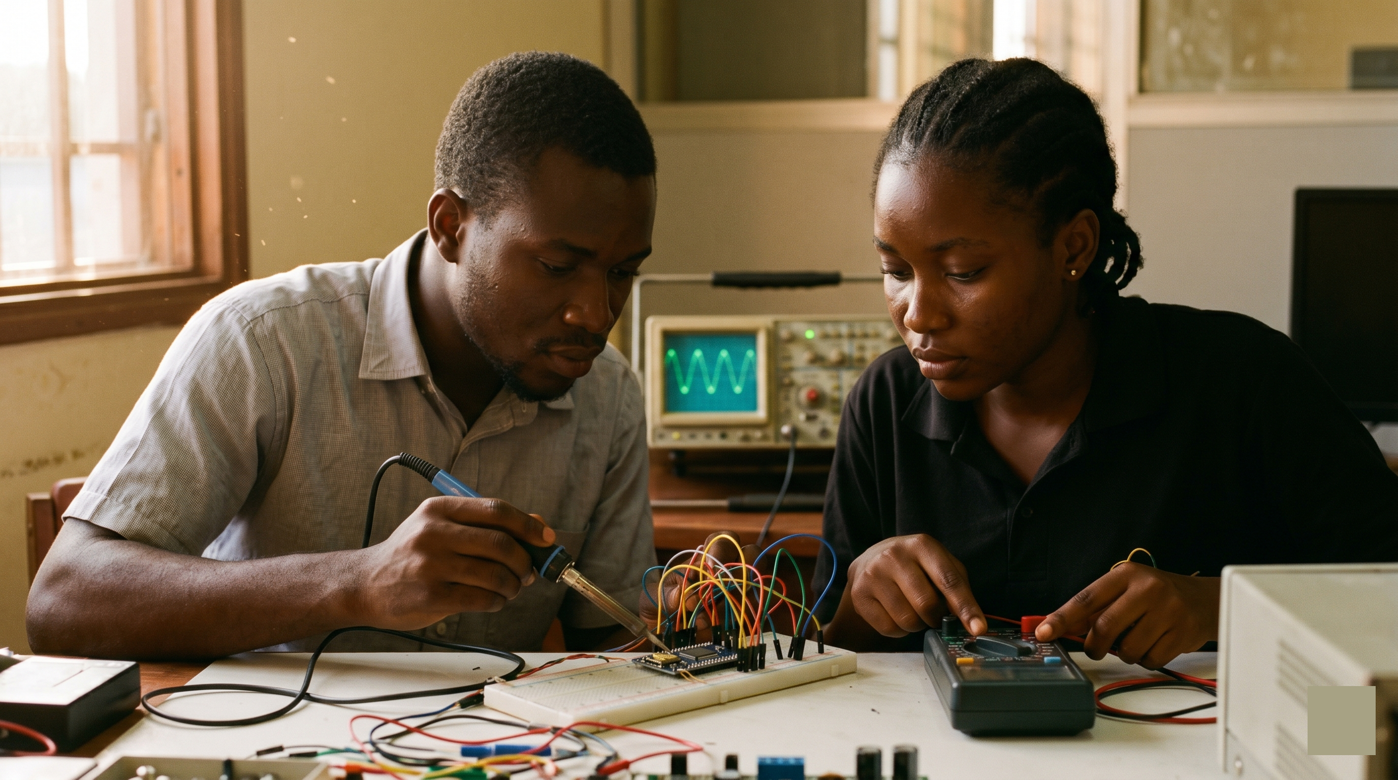 Engineers working with hardware at SkillForge lab